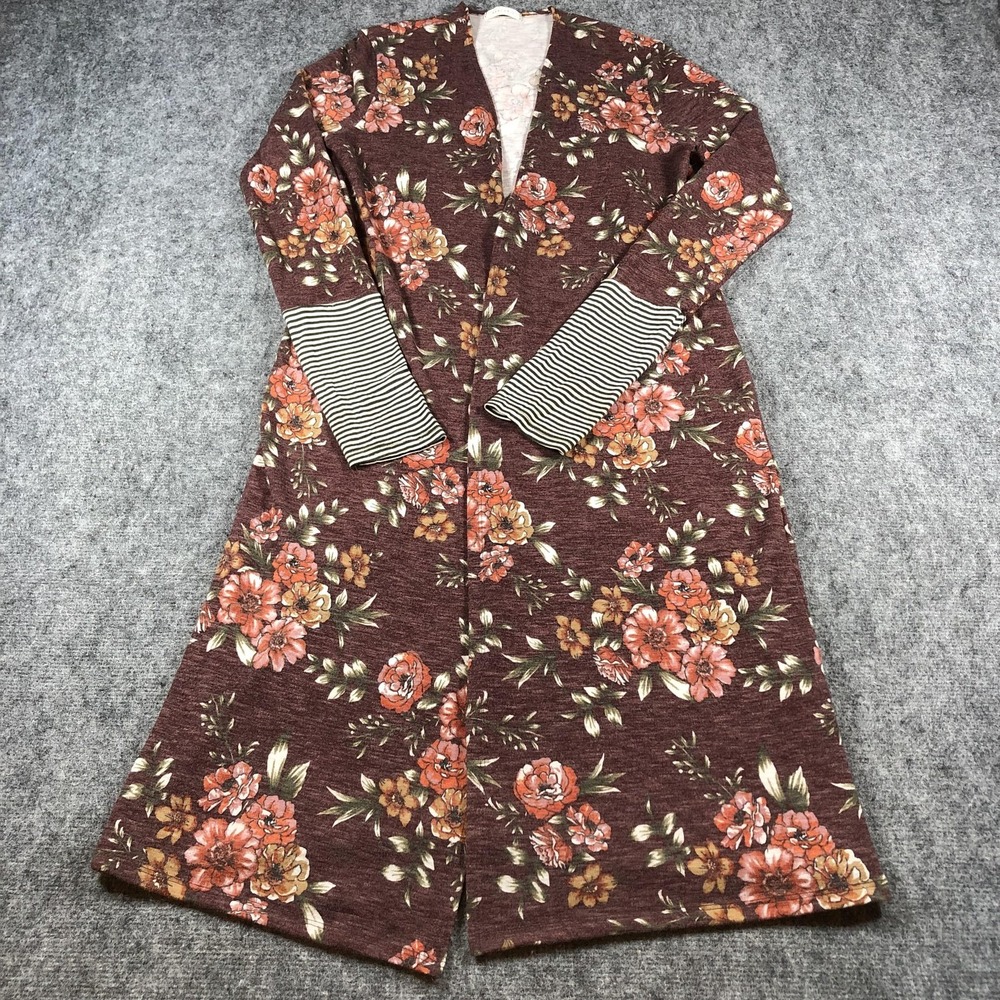 Reborn J Cardigan Womens Small Burgundy Floral Duster Open Front Cuffed Made USA
